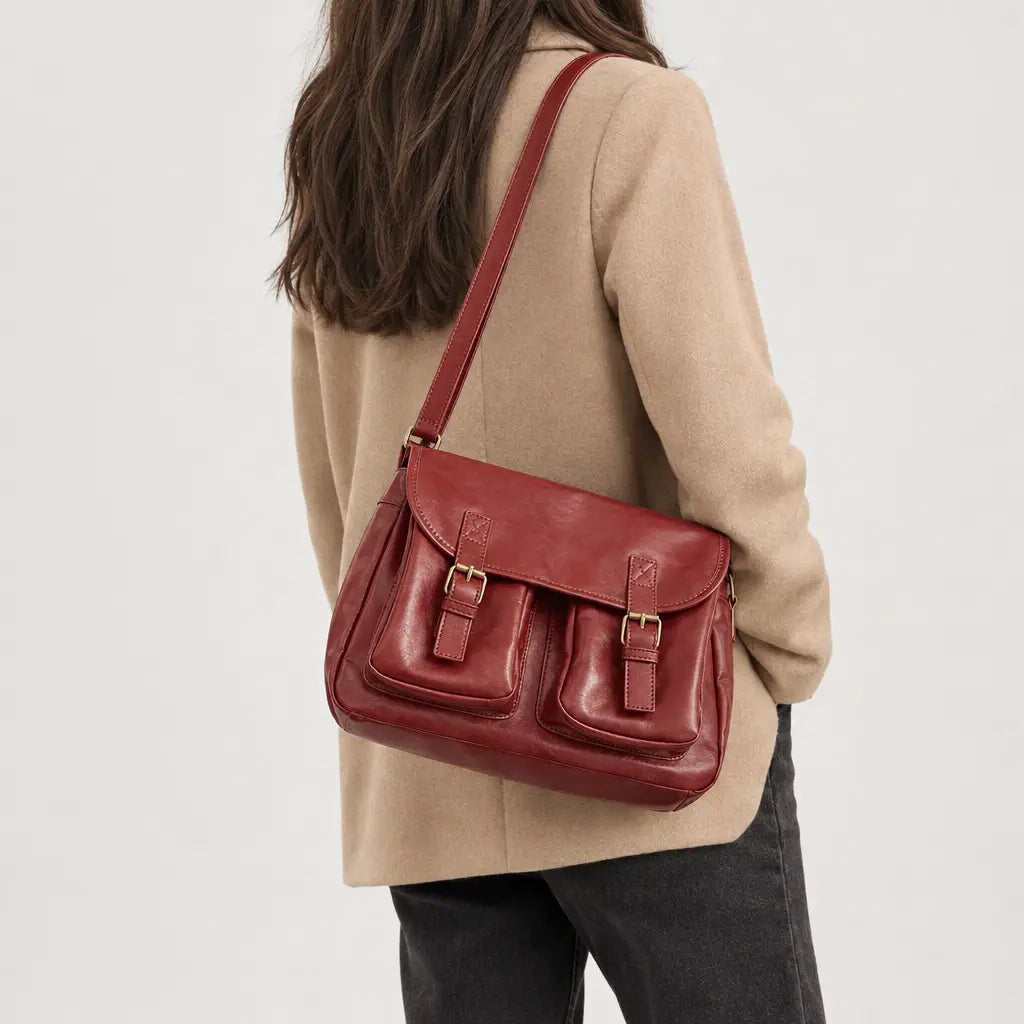 Sac bandoulière femme à double fermeture - rouge