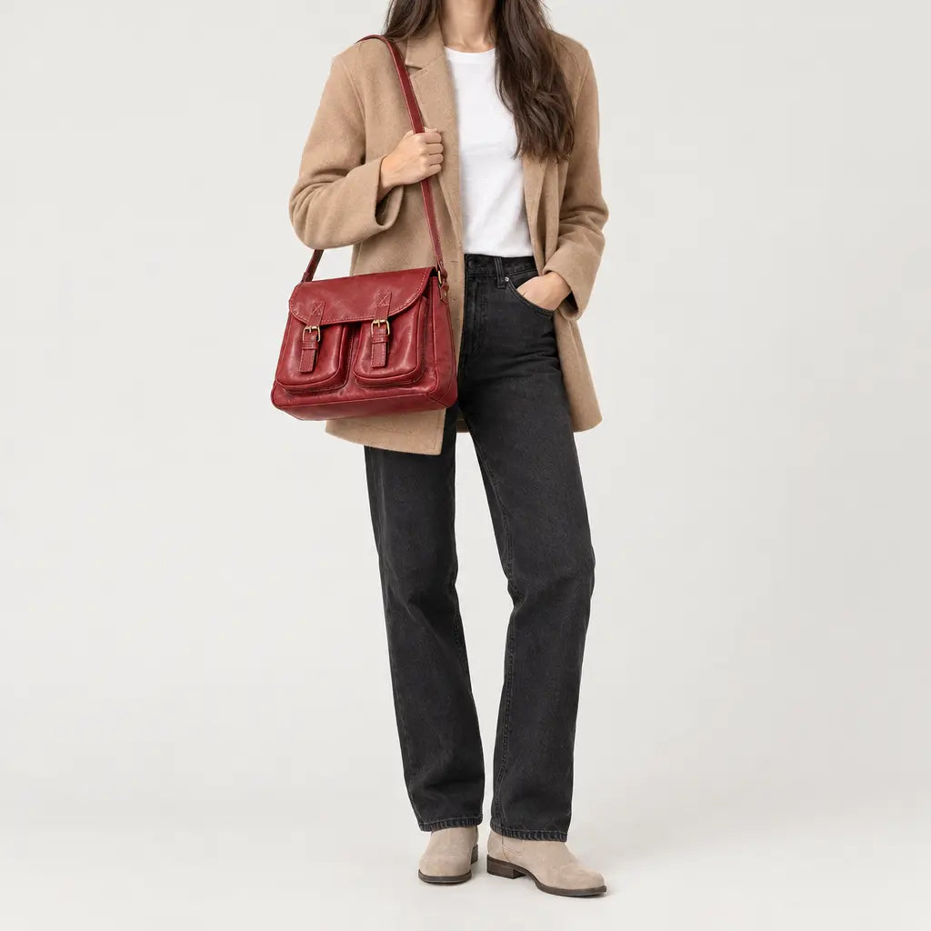 Sac bandoulière femme à double fermeture - rouge