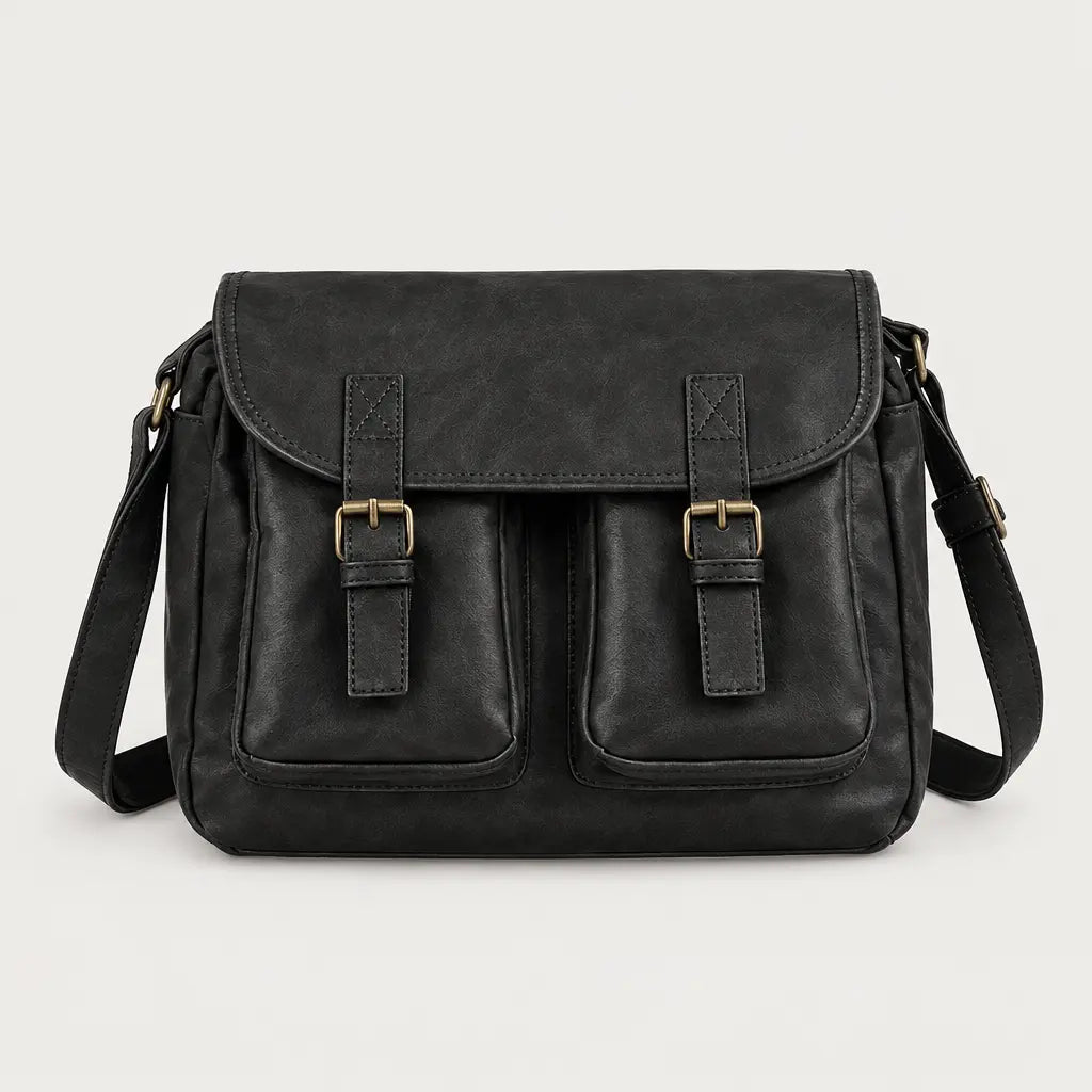 Sac bandoulière femme à double fermeture - noir
