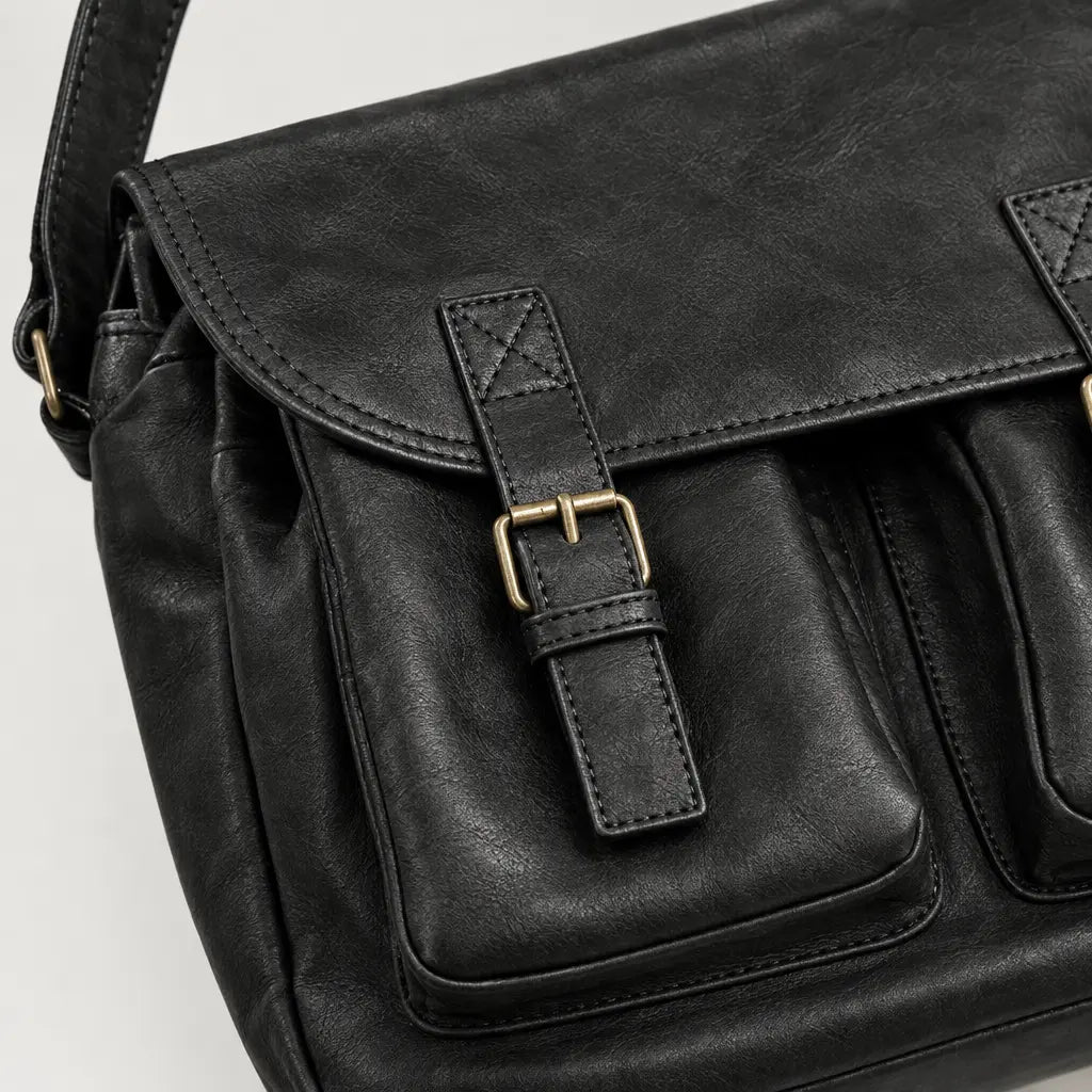 Sac bandoulière femme à double fermeture - noir