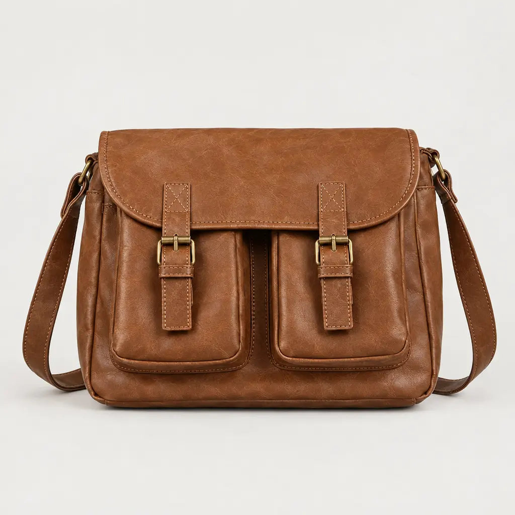 Sac bandoulière femme à double fermeture - marron