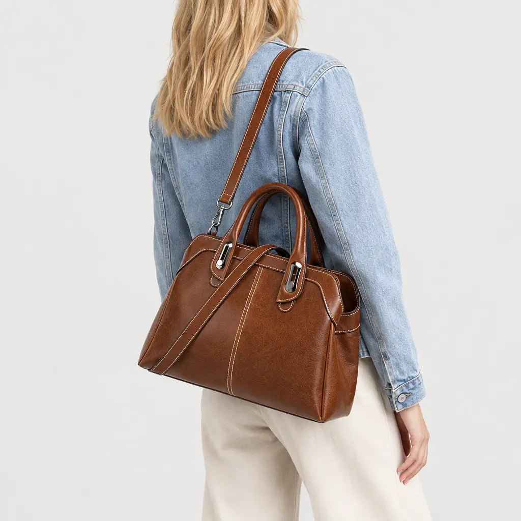 Sac bandoulière femme en cuir ciré - marron