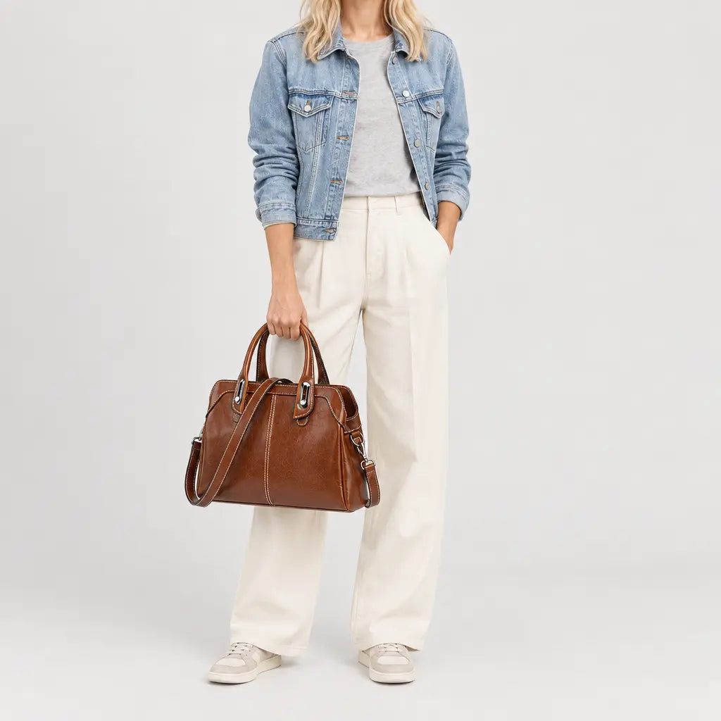 Sac bandoulière femme en cuir ciré - marron