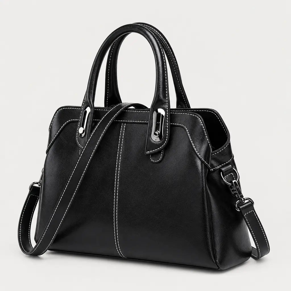 Sac bandoulière femme en cuir ciré - noir