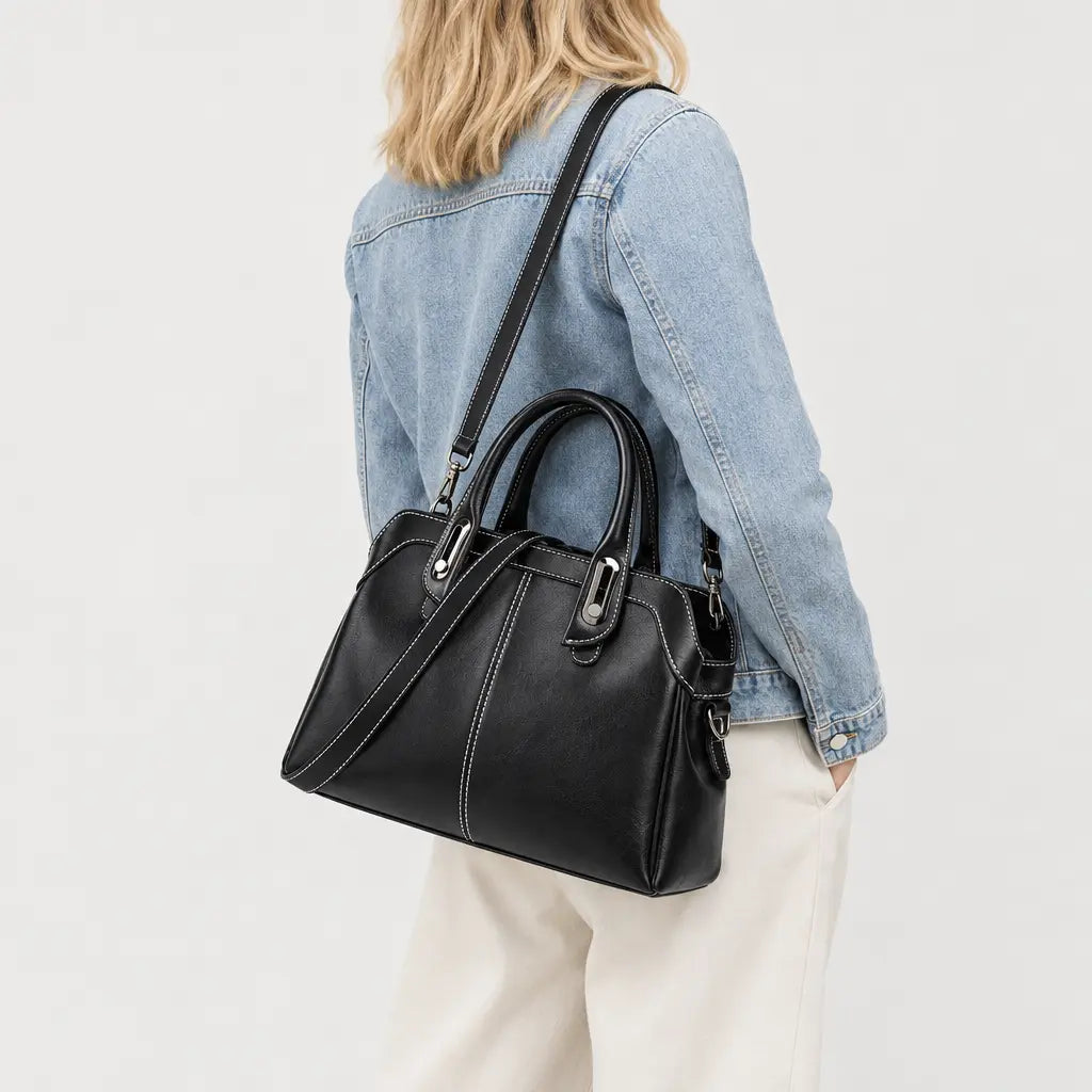 Sac bandoulière femme en cuir ciré - noir