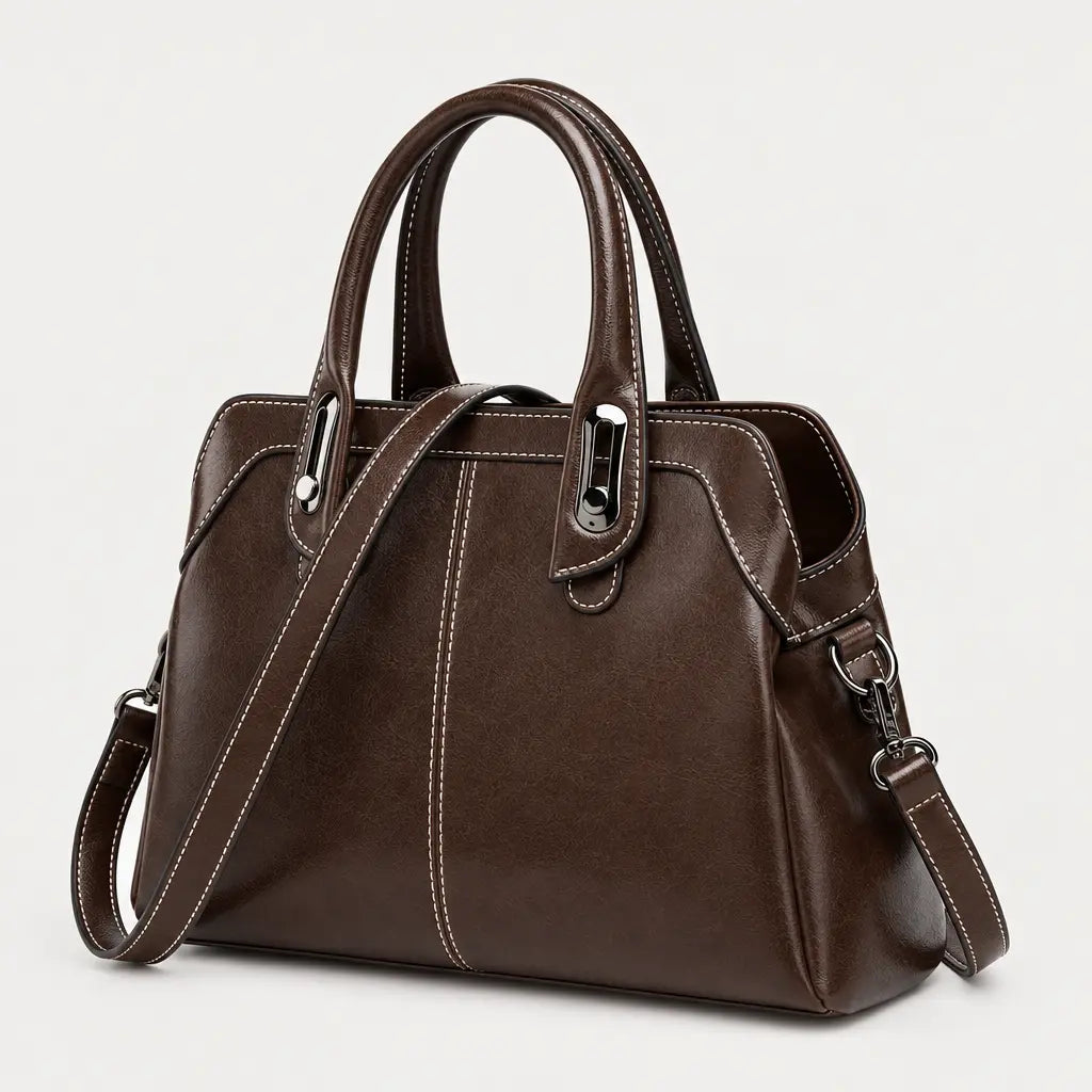 Sac bandoulière femme en cuir ciré - cafe