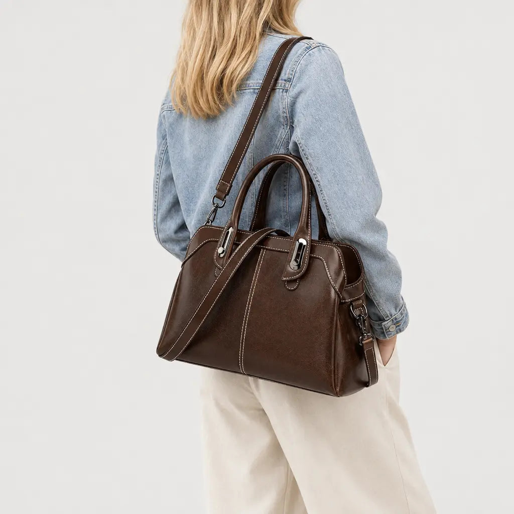 Sac bandoulière femme en cuir ciré - cafe