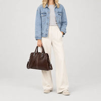 Sac bandoulière femme en cuir ciré - cafe