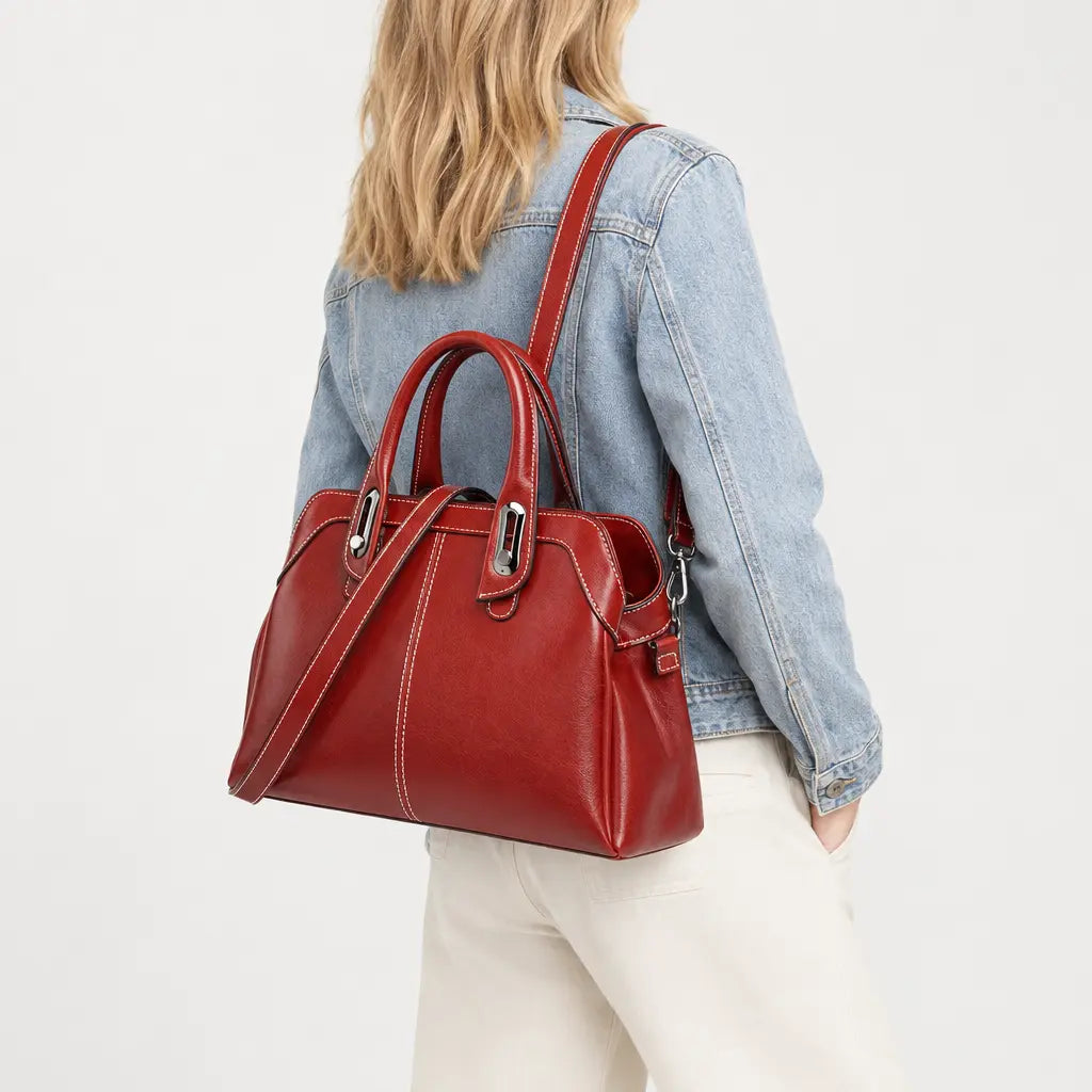 Sac bandoulière femme en cuir ciré - rouge