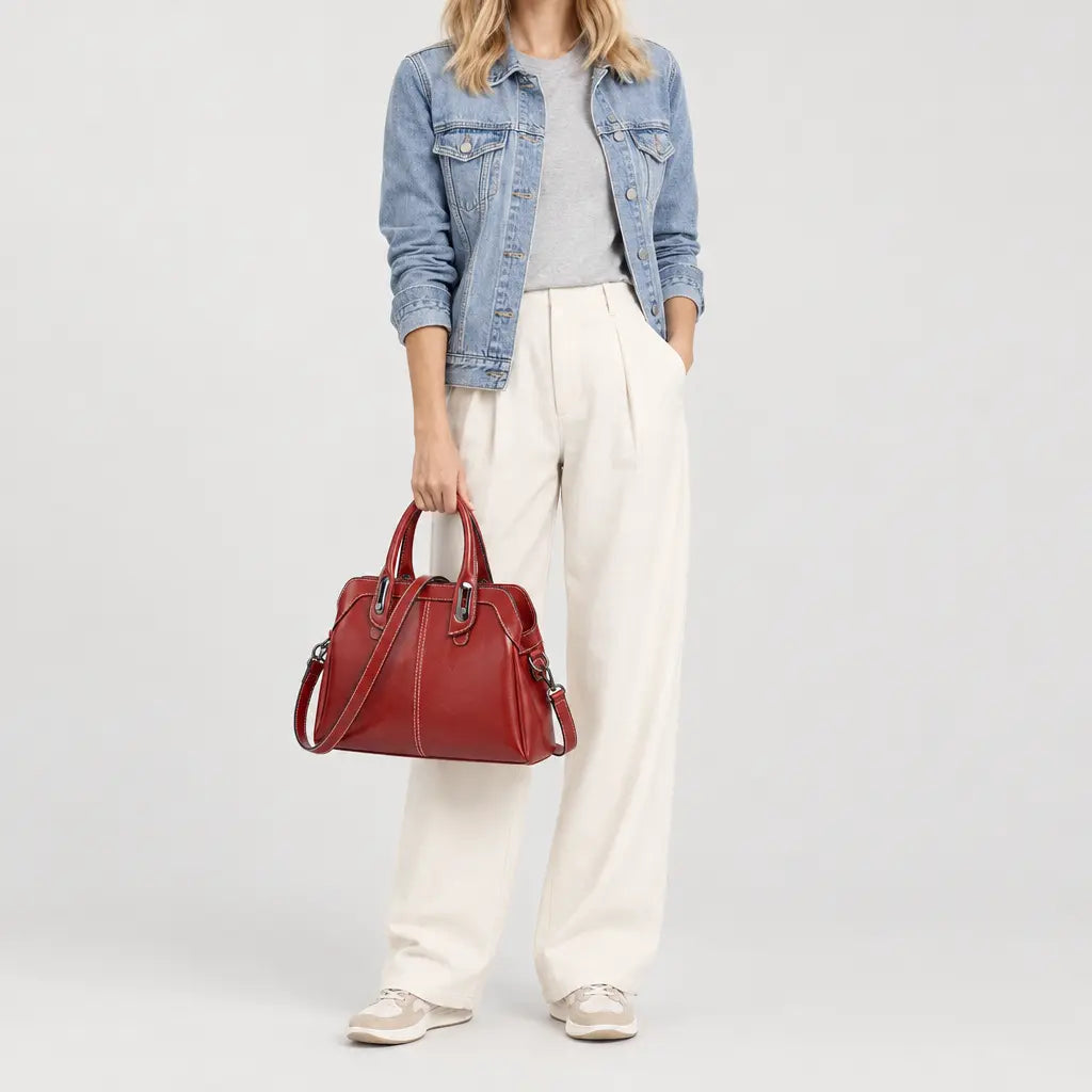 Sac bandoulière femme en cuir ciré - rouge