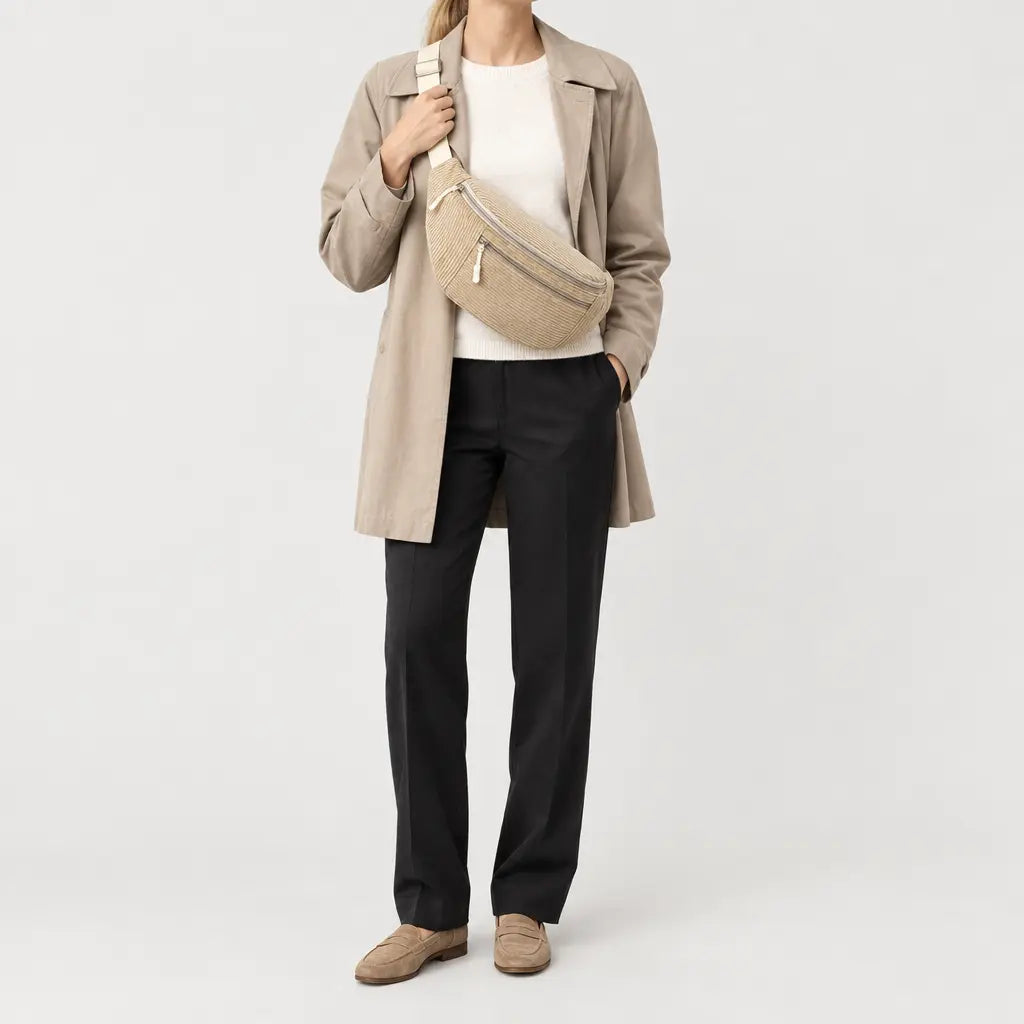 Sac banane femme en velours côtelé - beige