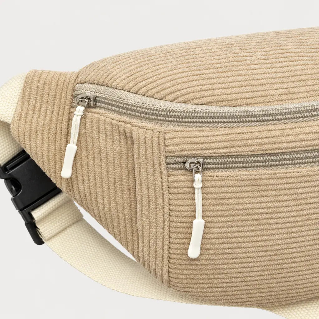 Sac banane femme en velours côtelé - beige