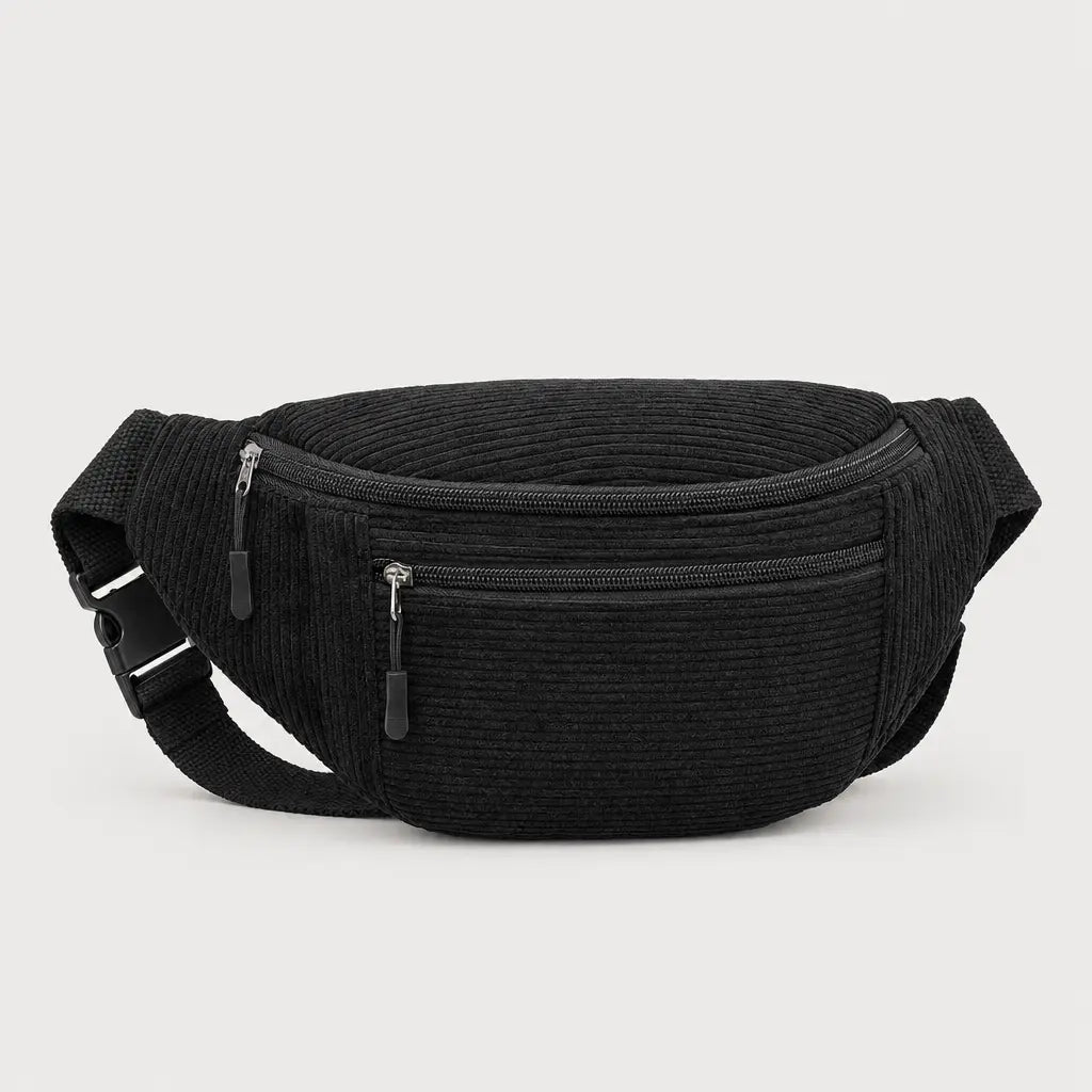 Sac banane femme en velours côtelé - noir