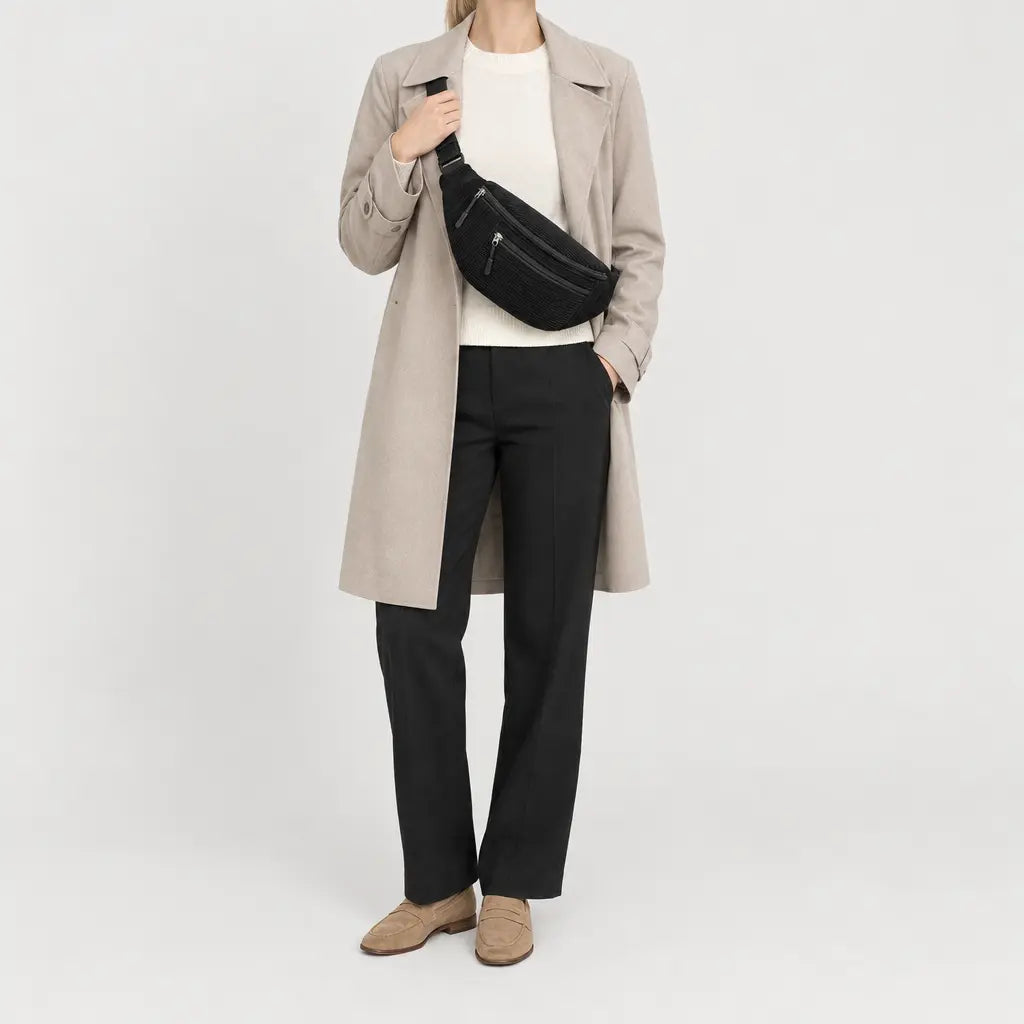Sac banane femme en velours côtelé - noir