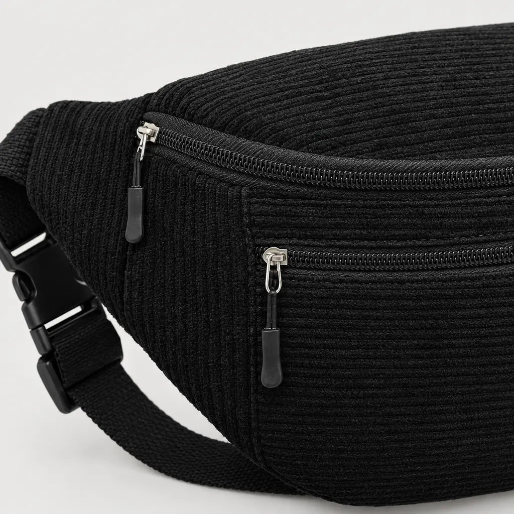 Sac banane femme en velours côtelé - noir