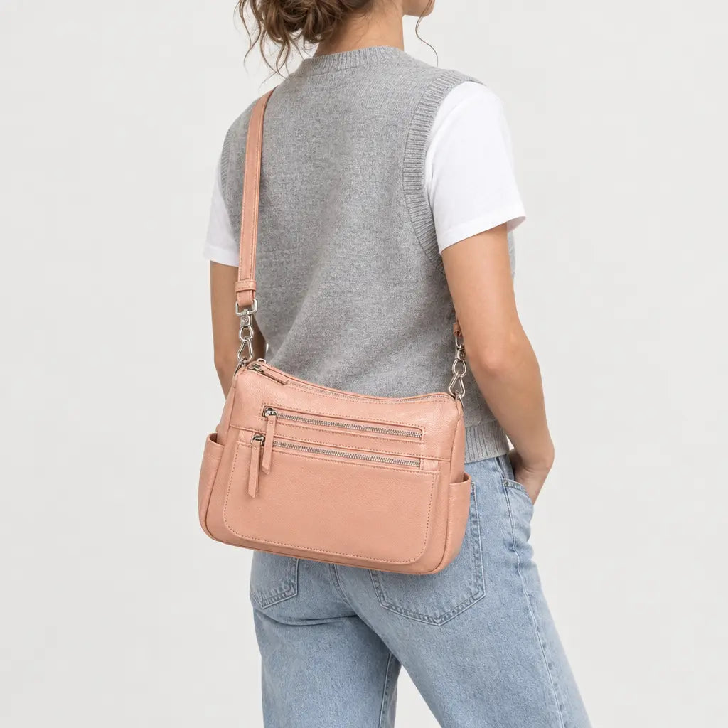 Sac à main femme en cuir véritable - abricot