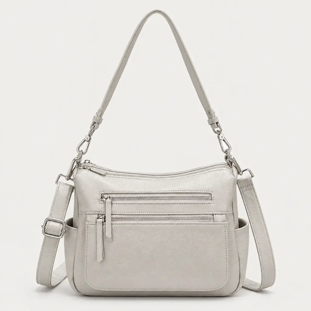 Sac à main femme en cuir véritable - gris blanc
