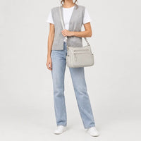 Sac à main femme en cuir véritable - gris blanc