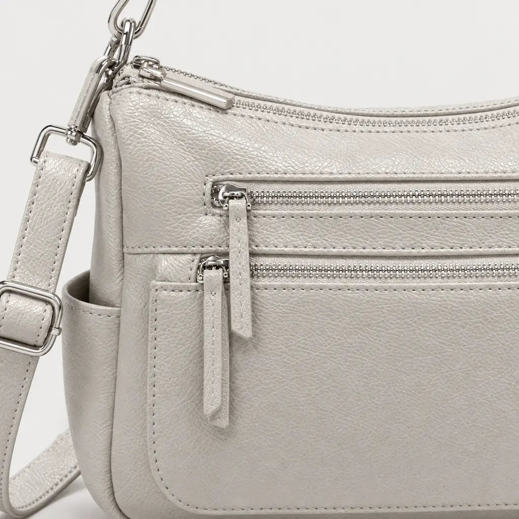 Sac à main femme en cuir véritable - gris blanc