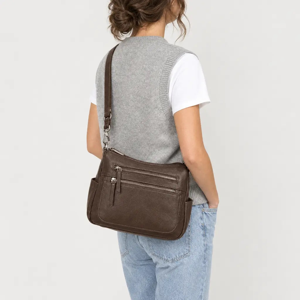 Sac à main femme en cuir véritable - cafe