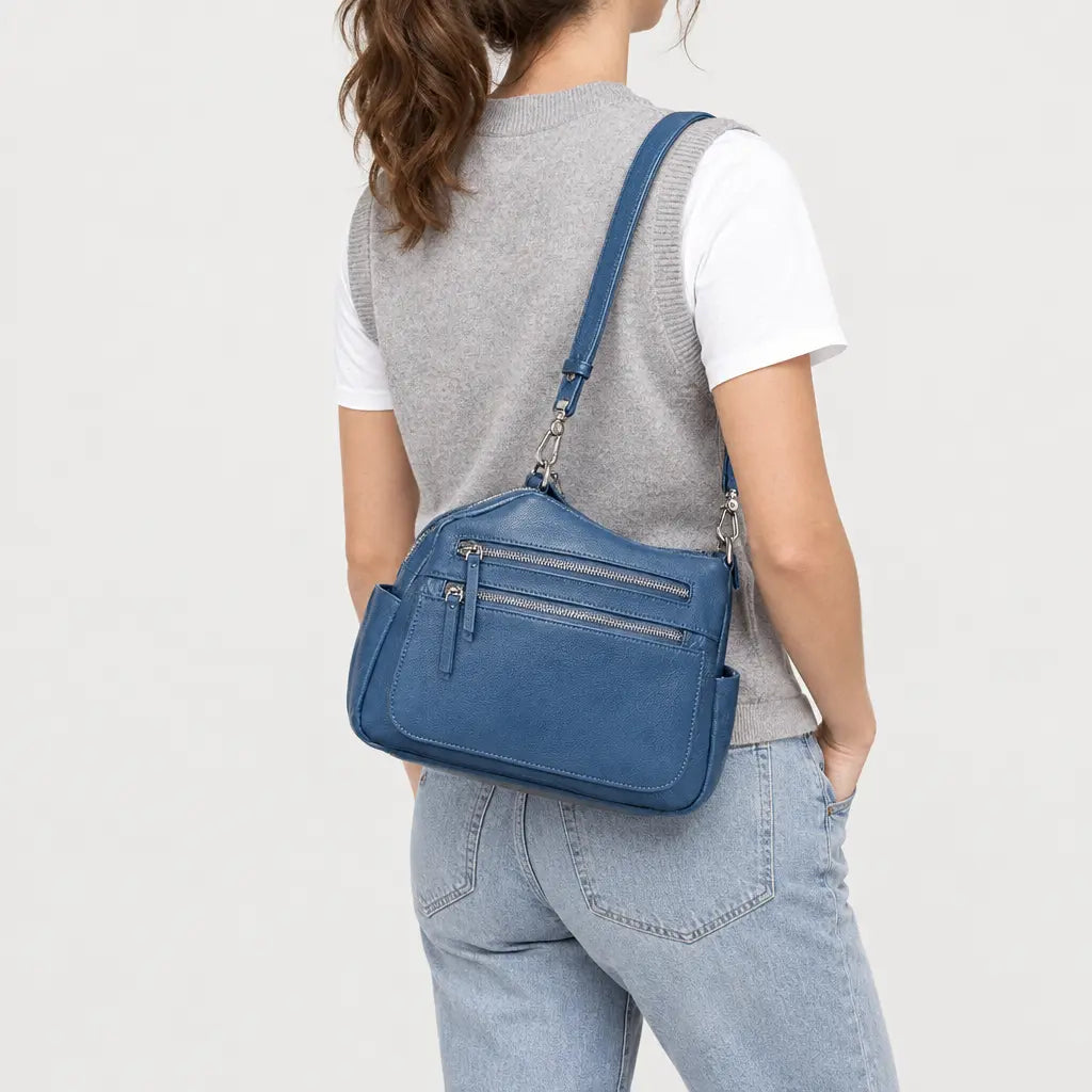 Sac à main femme en cuir véritable - bleu