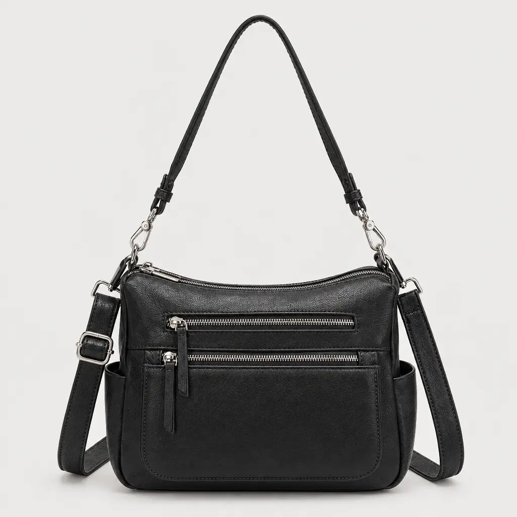 Sac à main femme en cuir véritable - noir