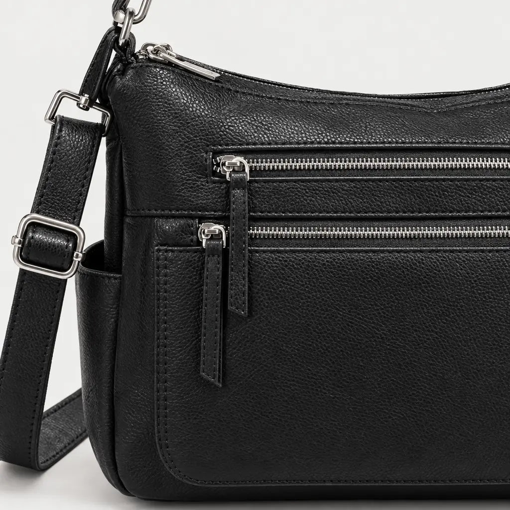 Sac à main femme en cuir véritable - noir
