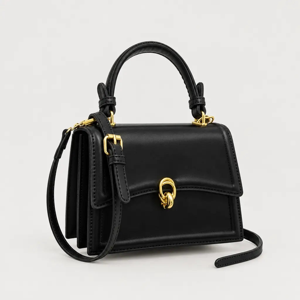 Sac à main carré femme en simili cuir - noir