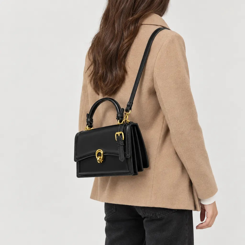Sac à main carré femme en simili cuir - noir