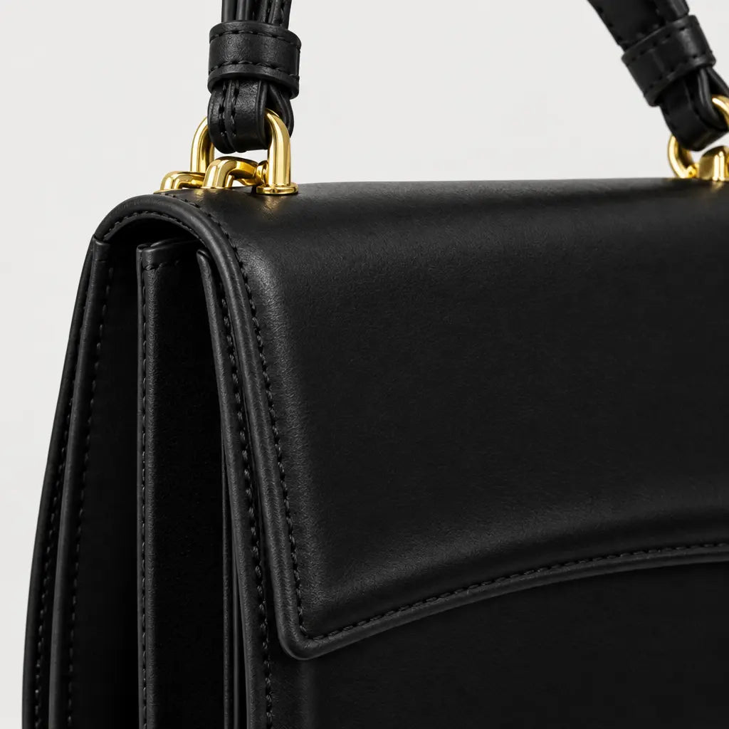 Sac à main carré femme en simili cuir - noir