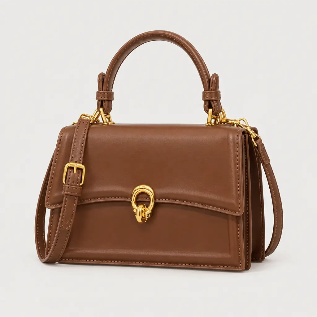 Sac à main carré femme en simili cuir - marron