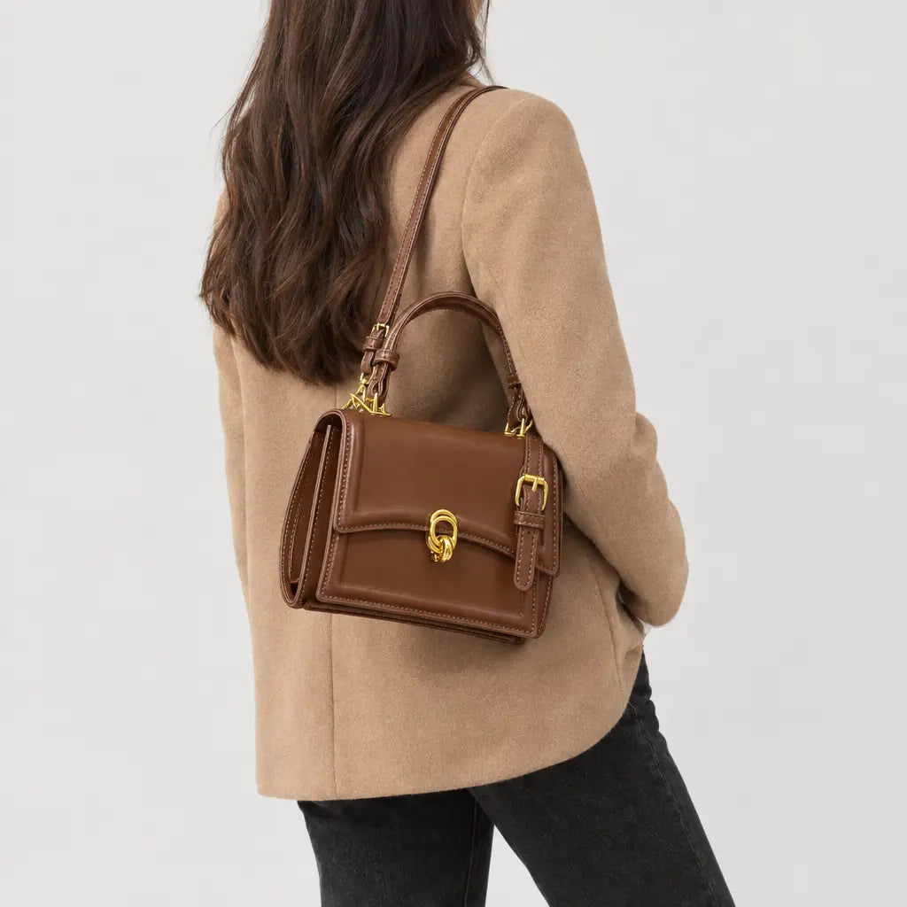 Sac à main carré femme en simili cuir - marron