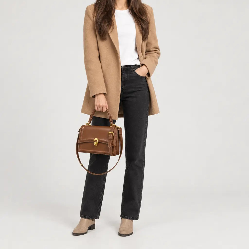 Sac à main carré femme en simili cuir - marron