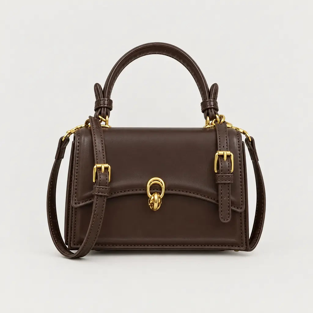 Sac à main carré femme en simili cuir - cafe