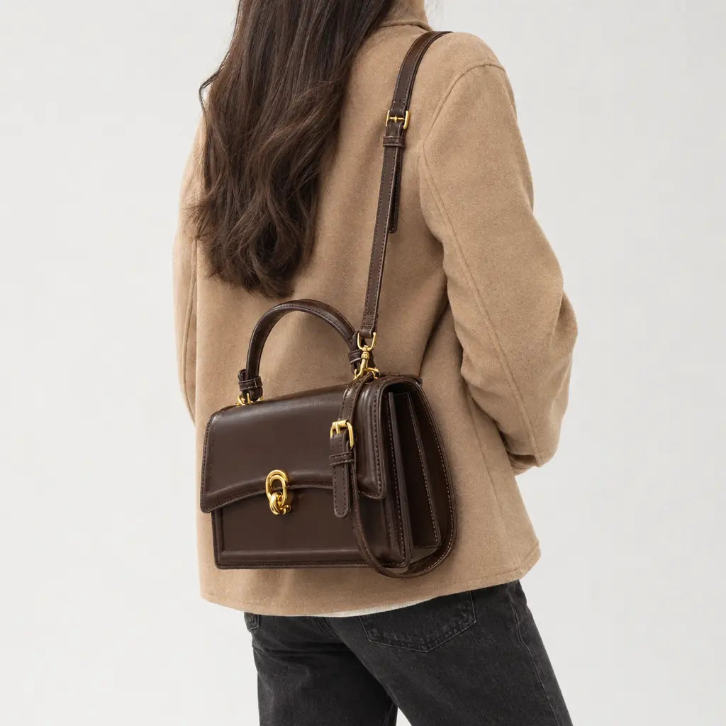 Sac à main carré femme en simili cuir - cafe