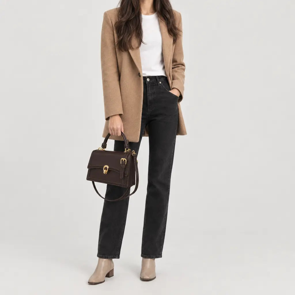 Sac à main carré femme en simili cuir - cafe