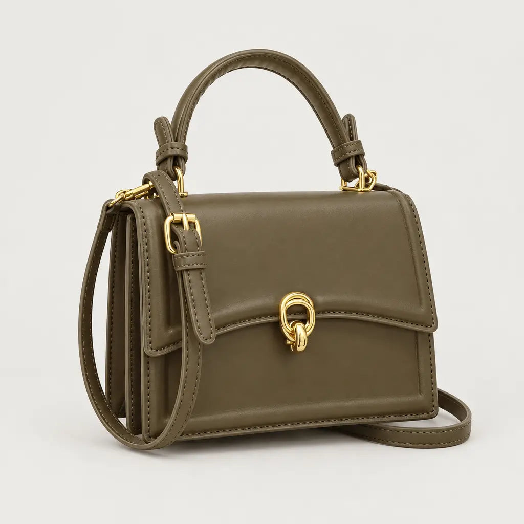 Sac à main carré femme en simili cuir - kaki