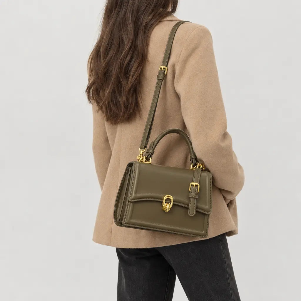 Sac à main carré femme en simili cuir - kaki