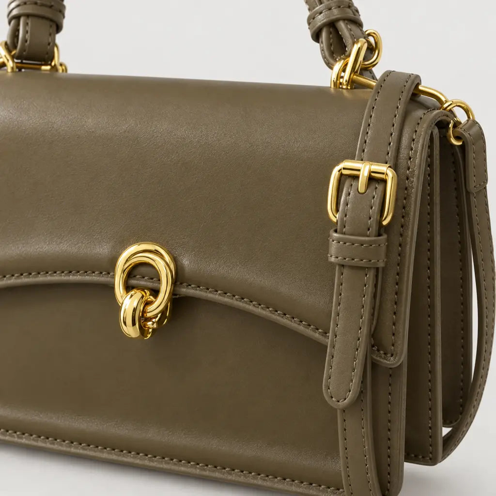 Sac à main carré femme en simili cuir - kaki