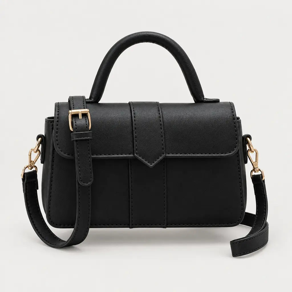 Sac à main carré femme en simili cuir - noir 21x12x8
