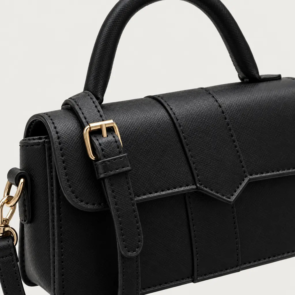 Sac à main carré femme en simili cuir - noir 21x12x8