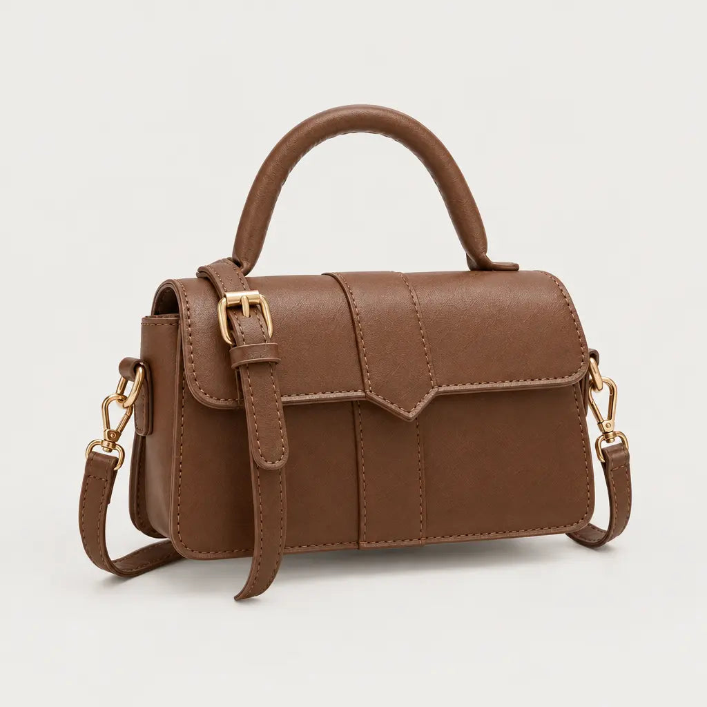 Sac à main carré femme en simili cuir - marron 21x12x8