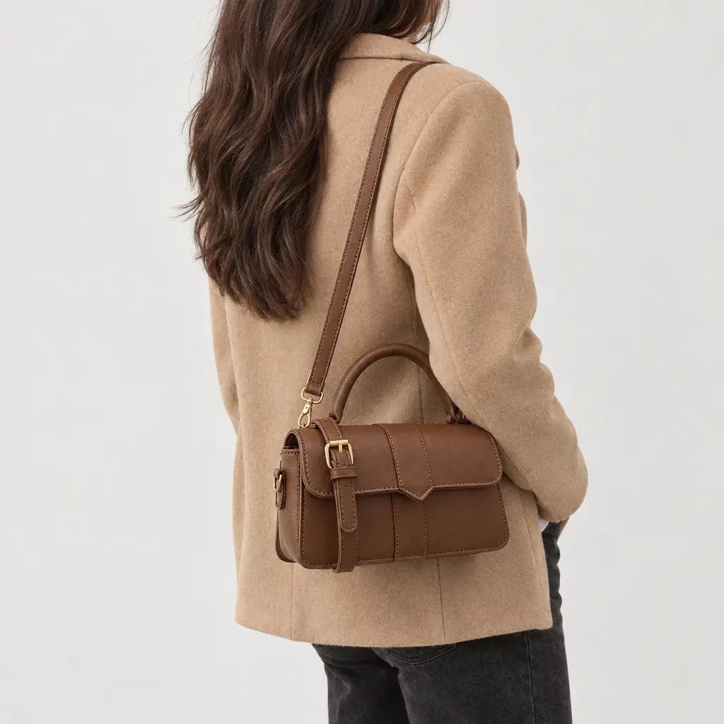 Sac à main carré femme en simili cuir - marron 21x12x8