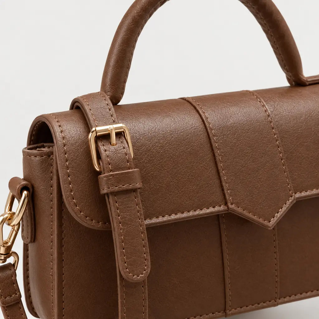 Sac à main carré femme en simili cuir - marron 21x12x8