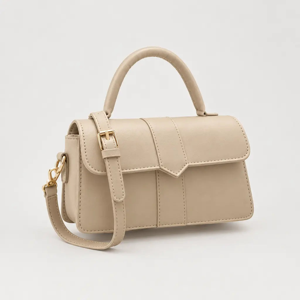 Sac à main carré femme en simili cuir - beige 21x12x8