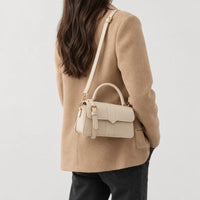 Sac à main carré femme en simili cuir - beige 21x12x8
