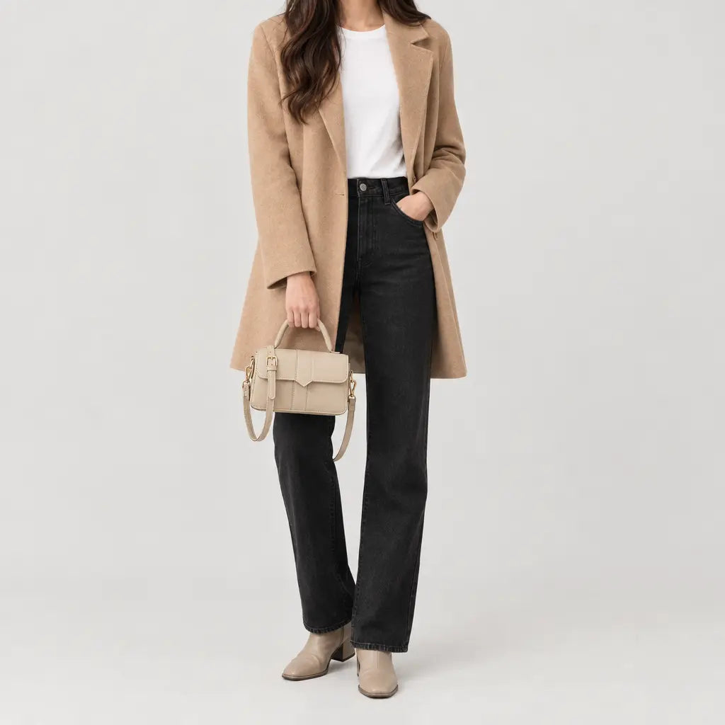 Sac à main carré femme en simili cuir - beige 21x12x8