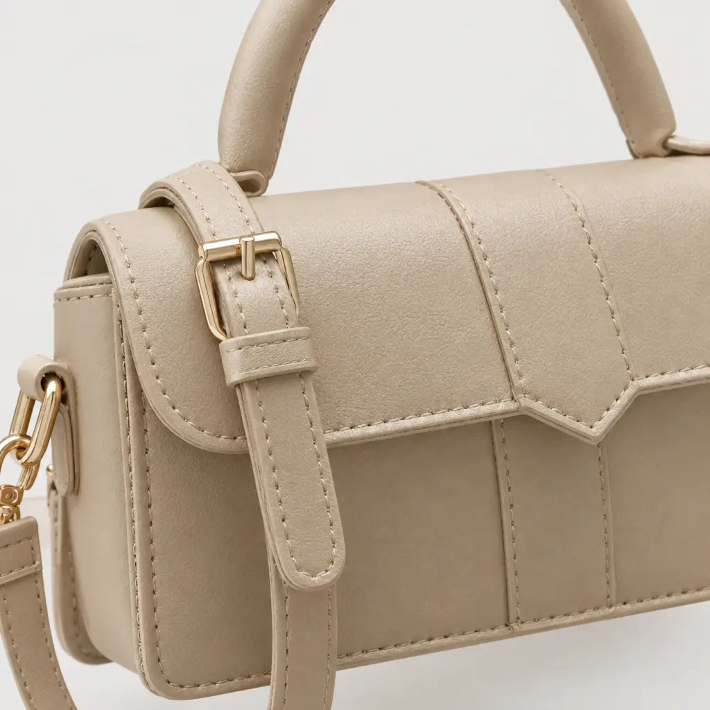 Sac à main carré femme en simili cuir - beige 21x12x8