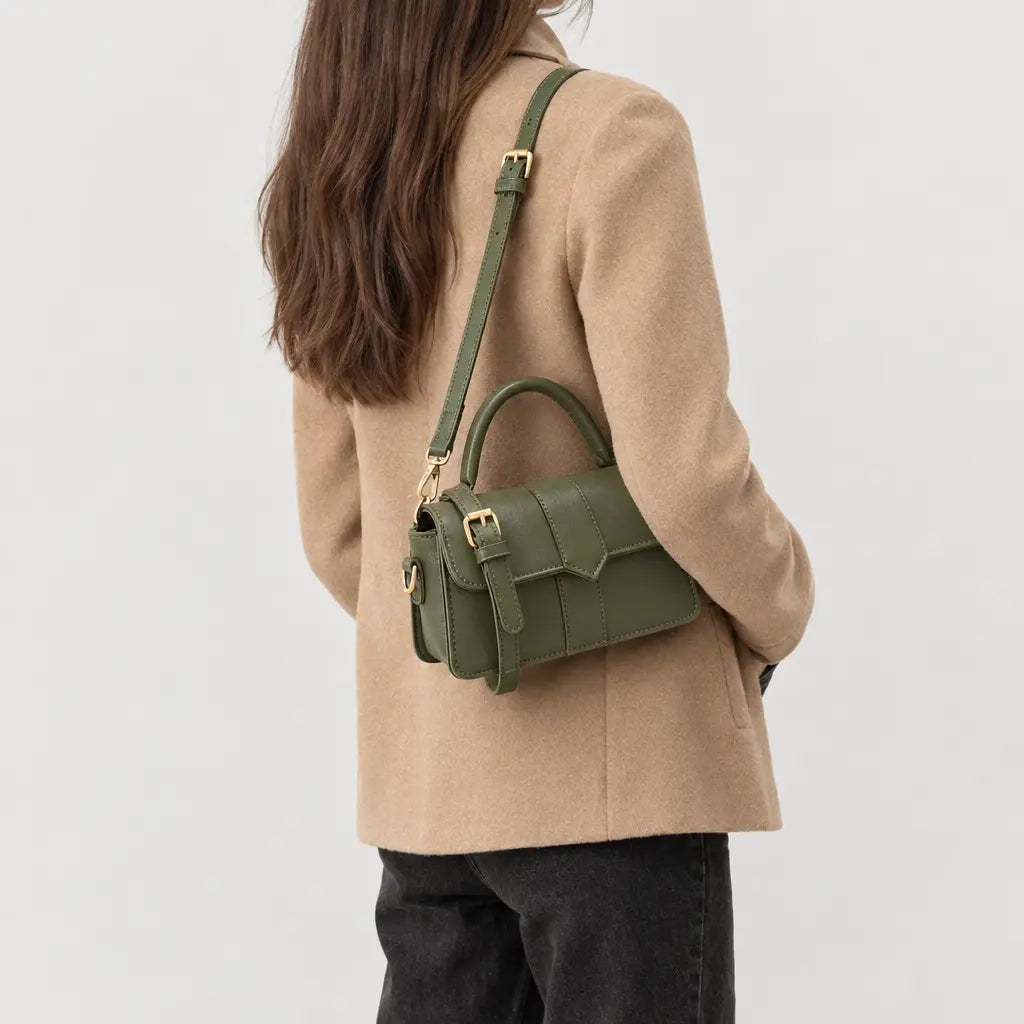 Sac à main carré femme en simili cuir - vert 21x12x8
