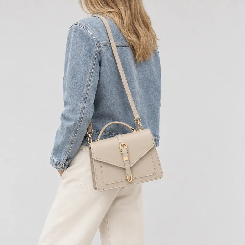 Mini sac bandoulière femme à rabat - beige